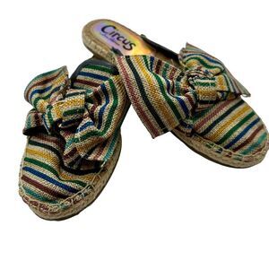 Sam Edelman Circus LULU Espadrille Multi Stripe Oversized Bow Slip On Flats Sz 7